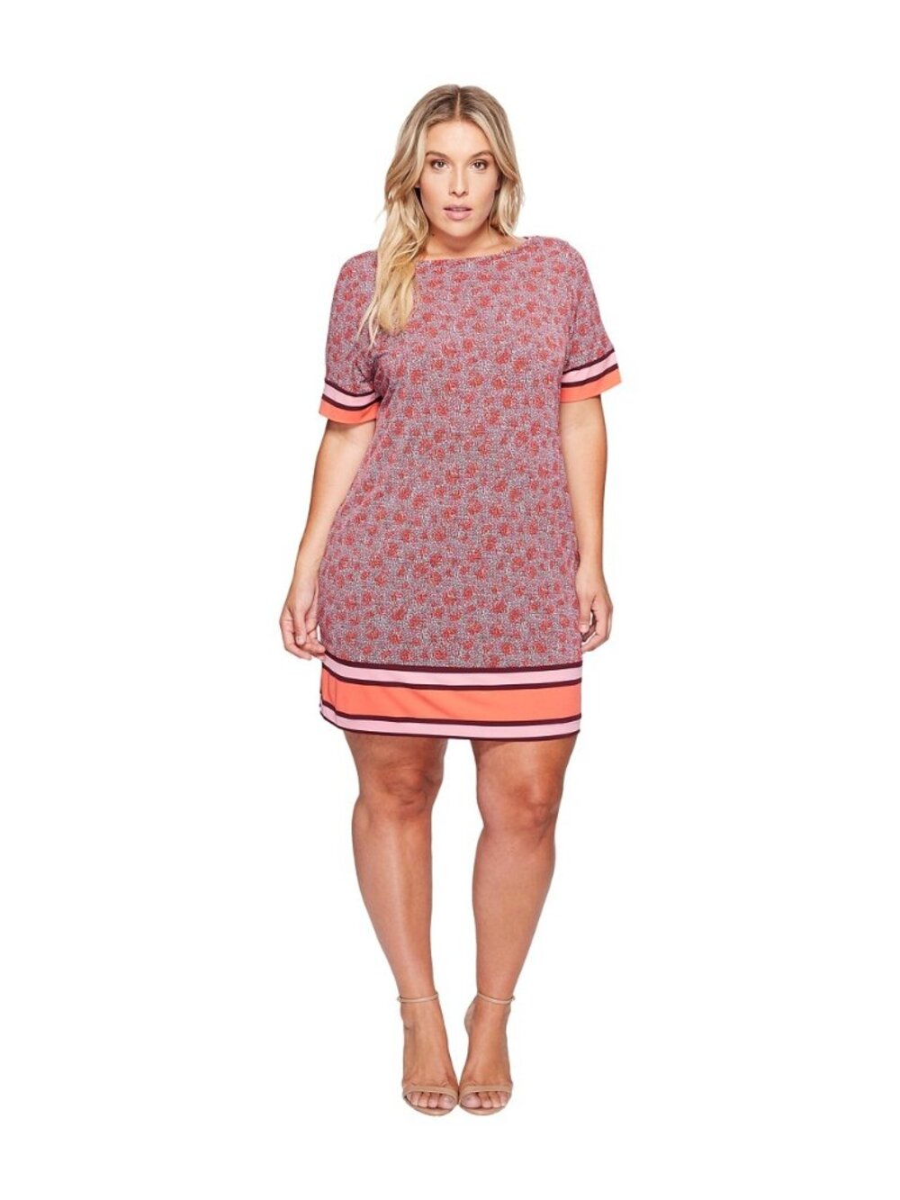 MICHAEL Michael Kors - Plus Size Augusta Border Short Sleeve Dress (Sangria) - Picture 1 of 7